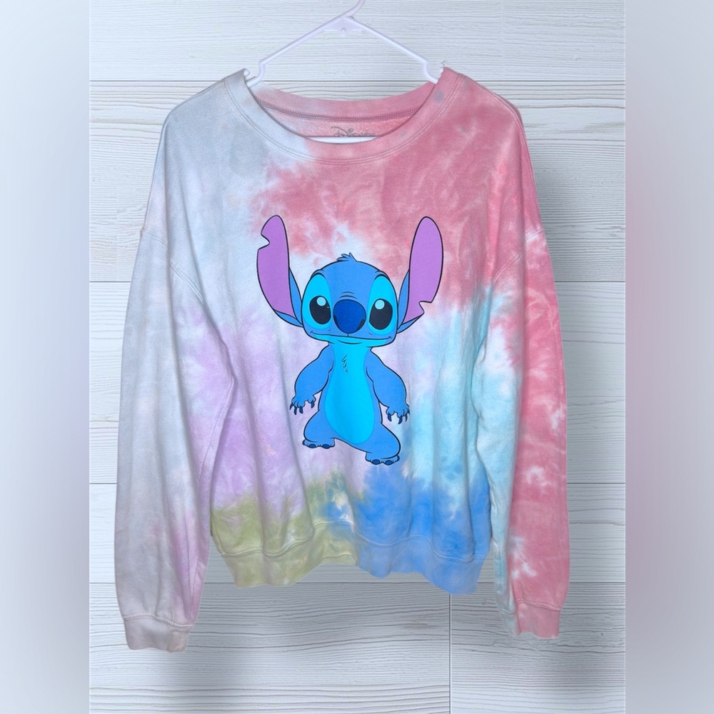 DISNEY STITCH Women’s Tie Dye Stitch Graphic Long Sleeve Sweatshirt - Picture 3 of 12